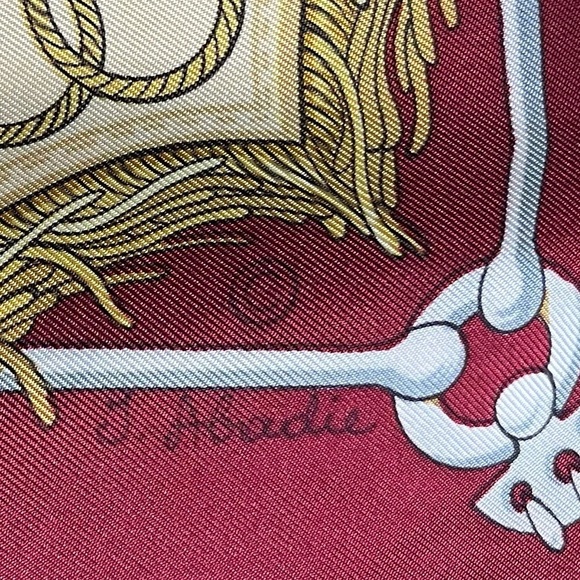 Hermès Rare & Vintage cliquetis RATTLING BORDEAUX Etriers Iconic
Silk Scarf wrap - Picture 8 of 10